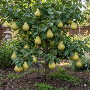 Tennosui Asian Pear Semi-dwarf tree with bell shaped fruit Google AI